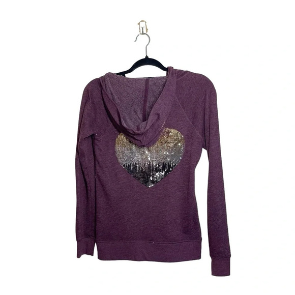 Victoria’s Secret Burgundy Sequin Heart Back Full Zip Hoodie Xsmall Women’s - Picture 5 of 11